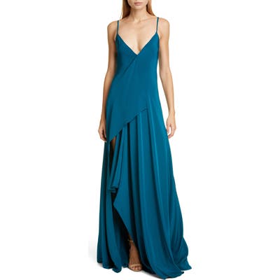 Cushnie Drape Panel Gown, Blue/green