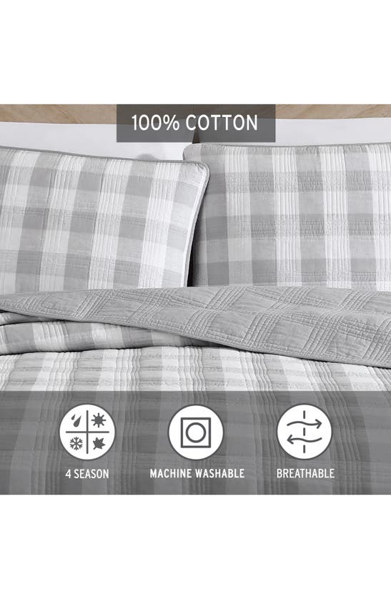 Eddie Bauer Lakehouse Plaid Cotton Quilt 3-piece Set In Grey