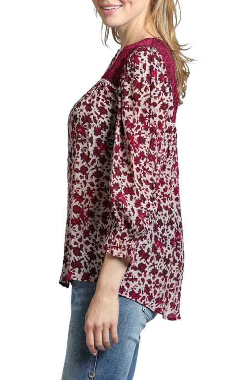 Apny Mixed Media Peasant Top In Red Multi