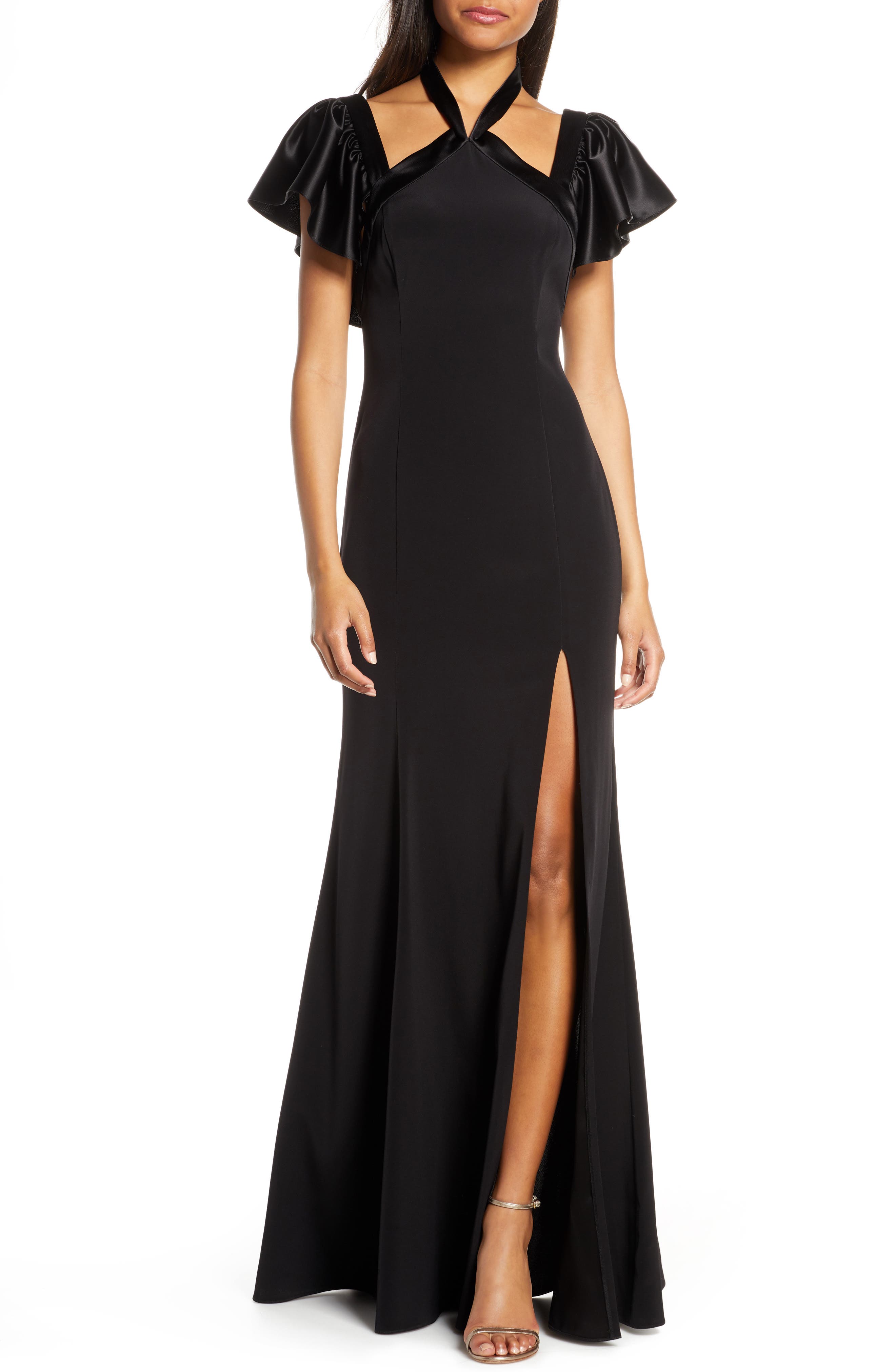 Jill Jill Stuart Crepe Back Satin Halter Neck Evening Gown, Black