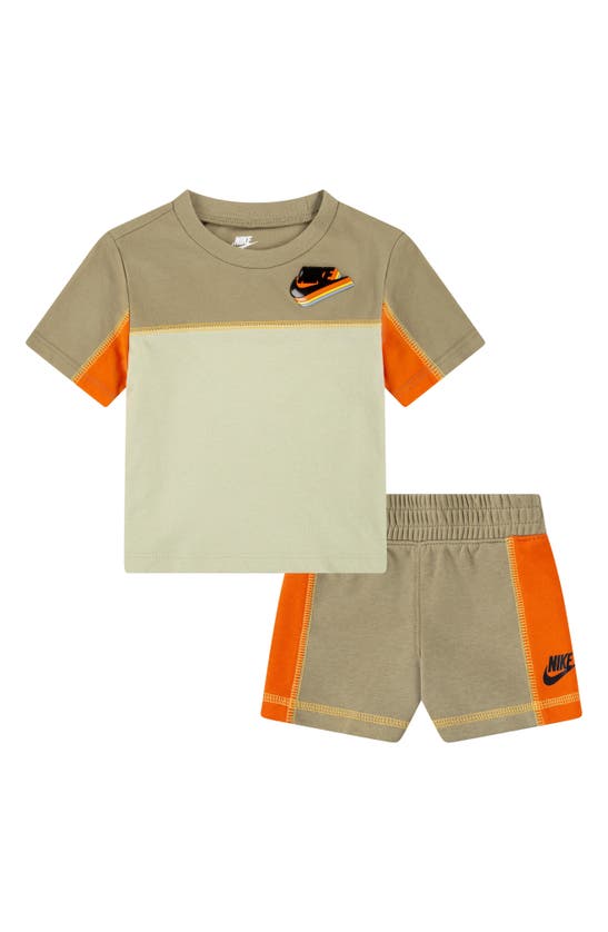 Nike Babies' Sportswear Imagine Colorblock French Terry T-shirt & Shorts Set In Brown