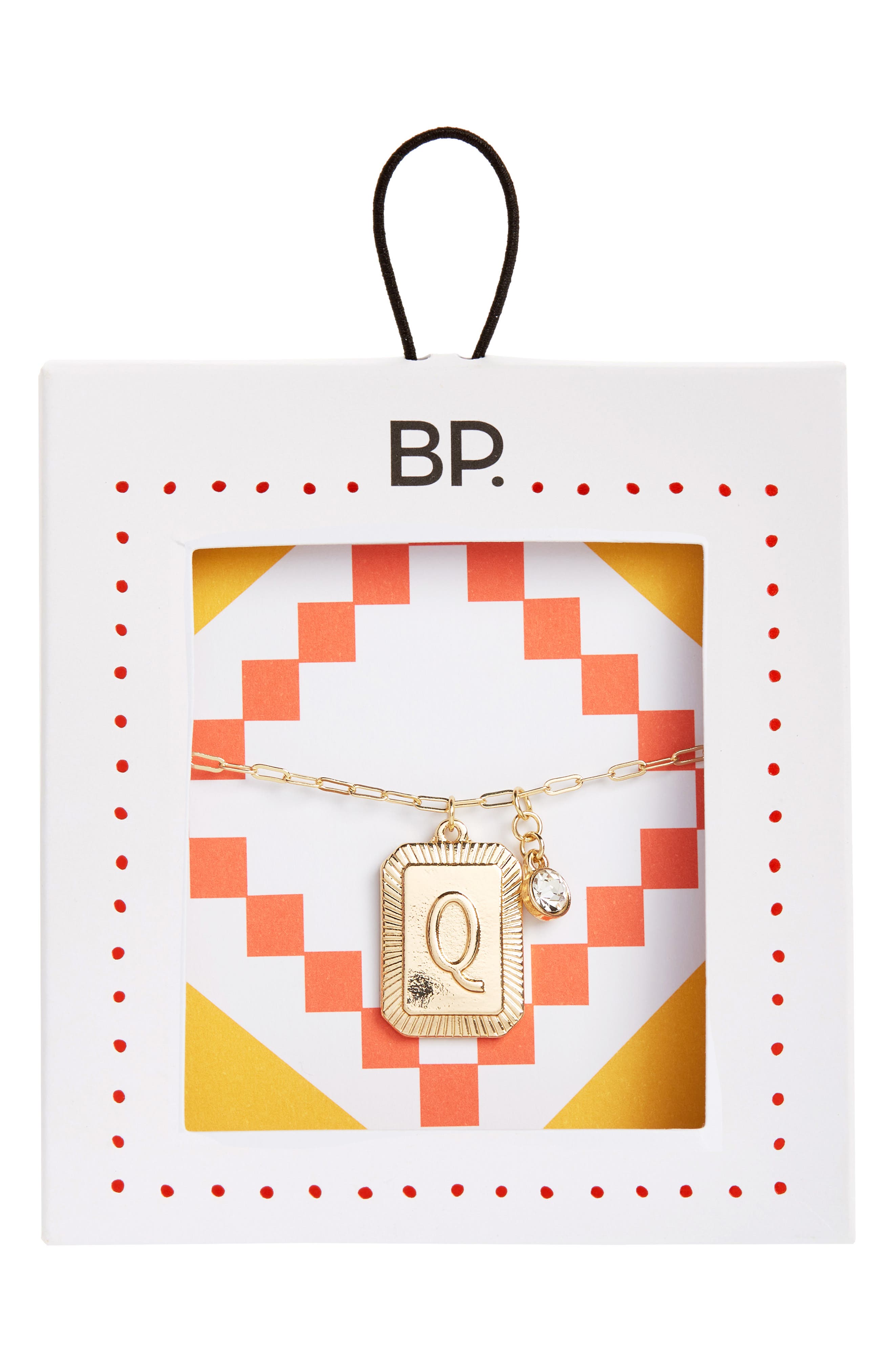 BP. Initial Plaque Pendant Necklace in Q- Clear- Gold