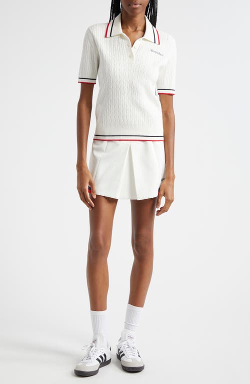 Shop Sporty And Rich Sporty & Rich Mila Cable Embroidered Tipped Polo Sweater In White