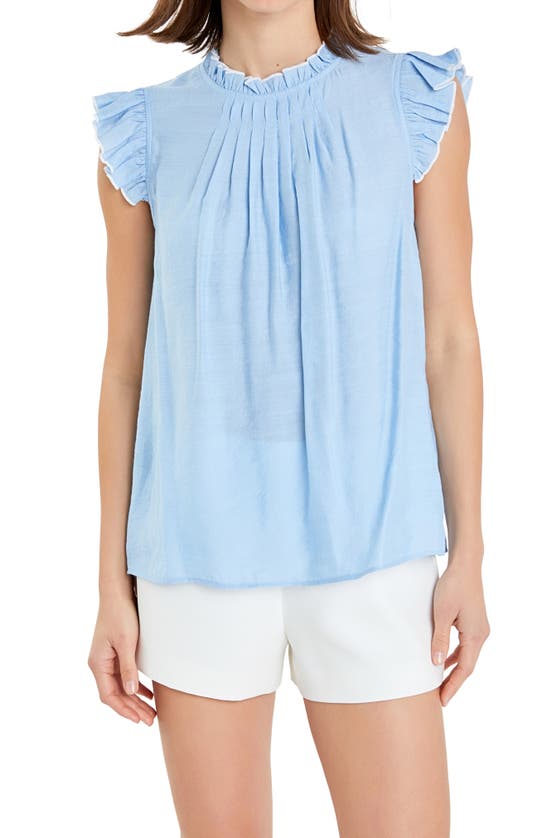Shop English Factory Flutter Sleeve Top In Powder Blue