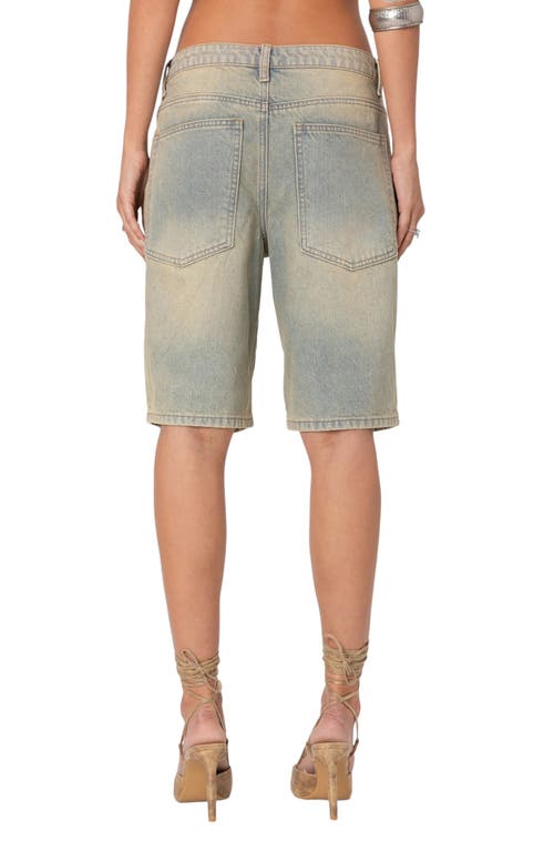 Edikted Shira Low Rise Washed Denim Bermuda Shorts In Blue-washed