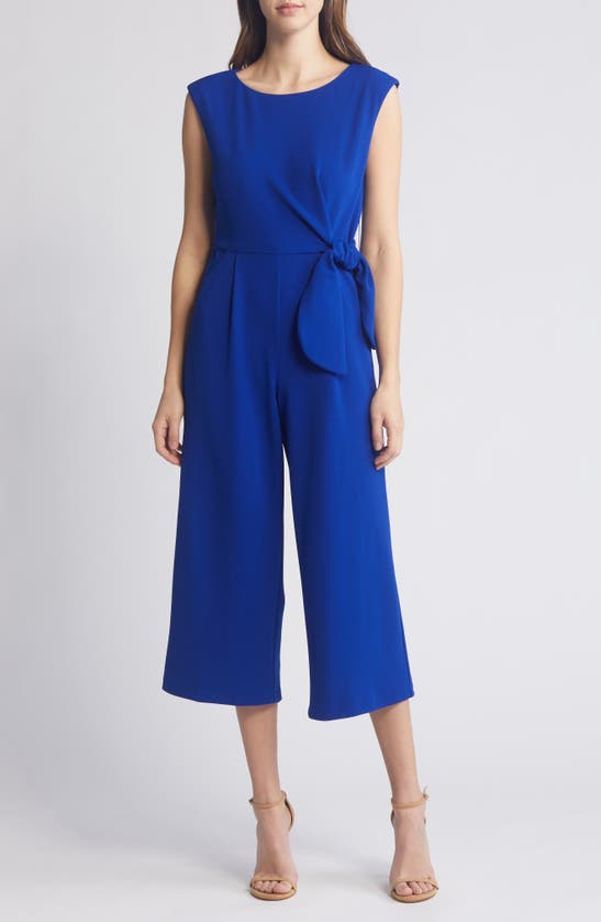 Shop Tahari Asl Side Tie Scuba Crepe Crop Wide Leg Jumpsuit In Cobalt