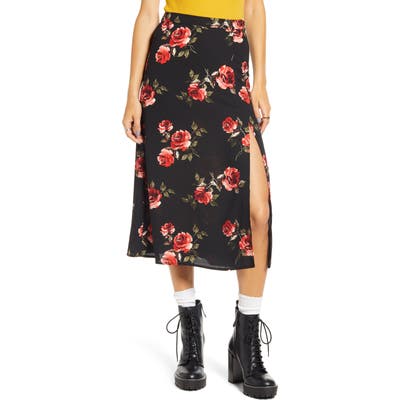 Bp. X Claudia Sulewski Front Slit Midi Skirt, Black