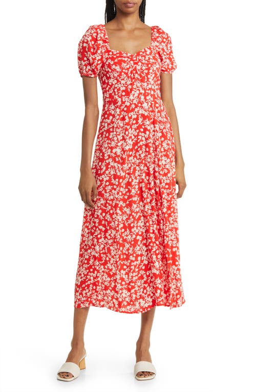 & Other Stories Floral Puff Sleeve Midi Dress Red Print at Nordstrom,