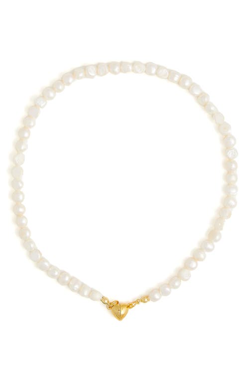 Celeste Freshwater Pearl Heart Clasp Necklace in Gold
