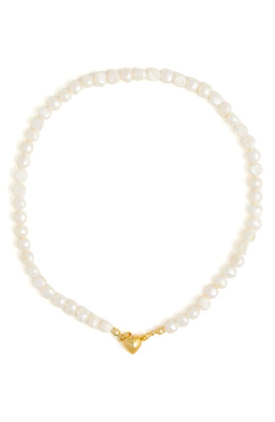 Petit Moments Celeste Freshwater Pearl Heart Clasp Necklace In Gold