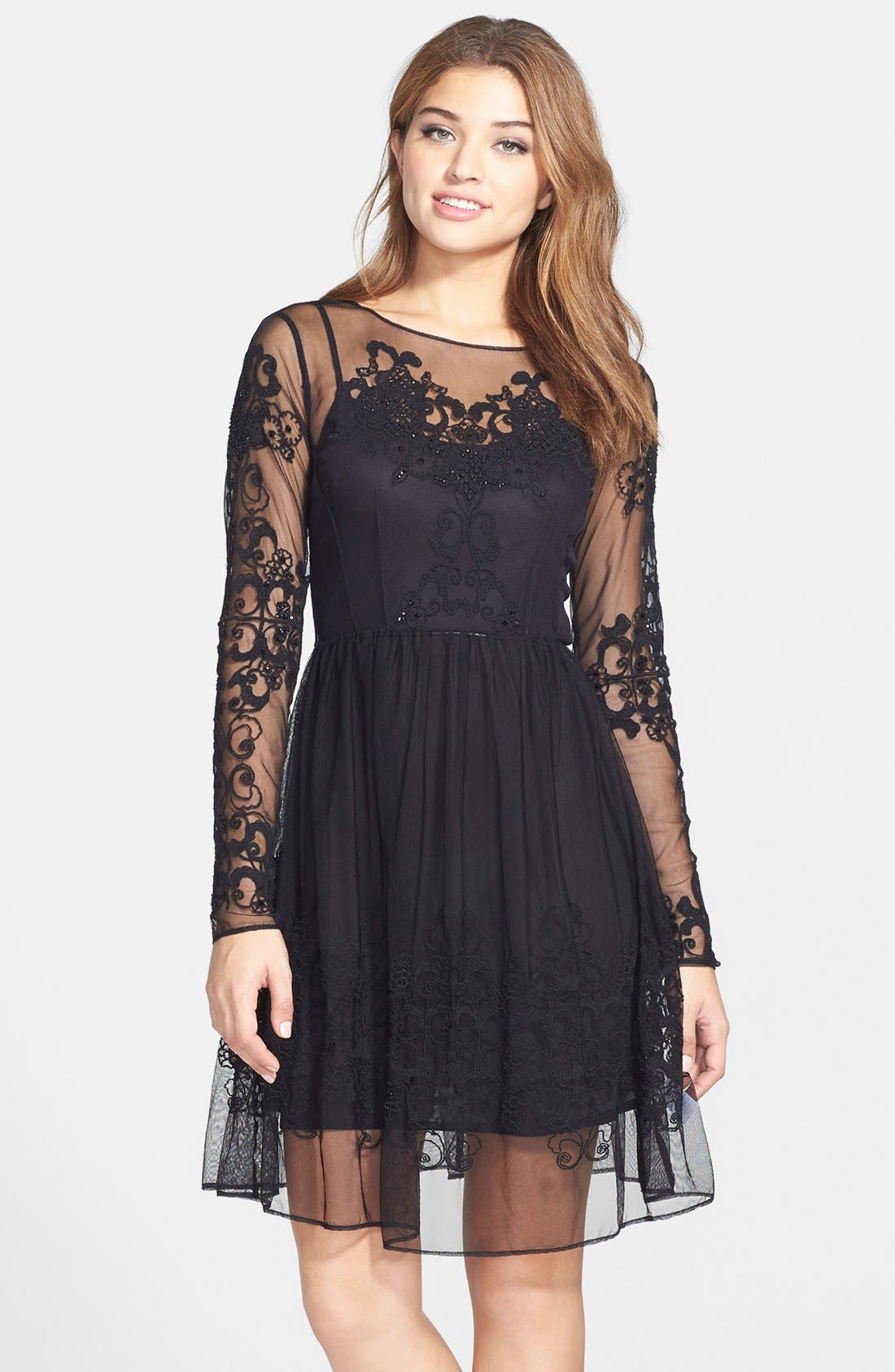 French Connection 'Maddison Gardens' Embroidered Mesh Overlay Dress