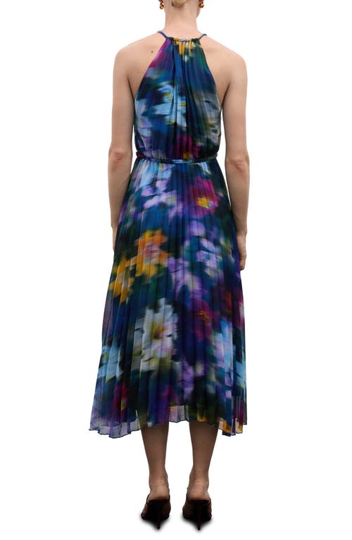 Mango Printed Pleated Dress Blue In Blue