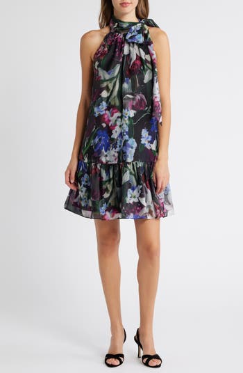 Anne Klein Floral Bow Accent Tiered Dress Nordstrom