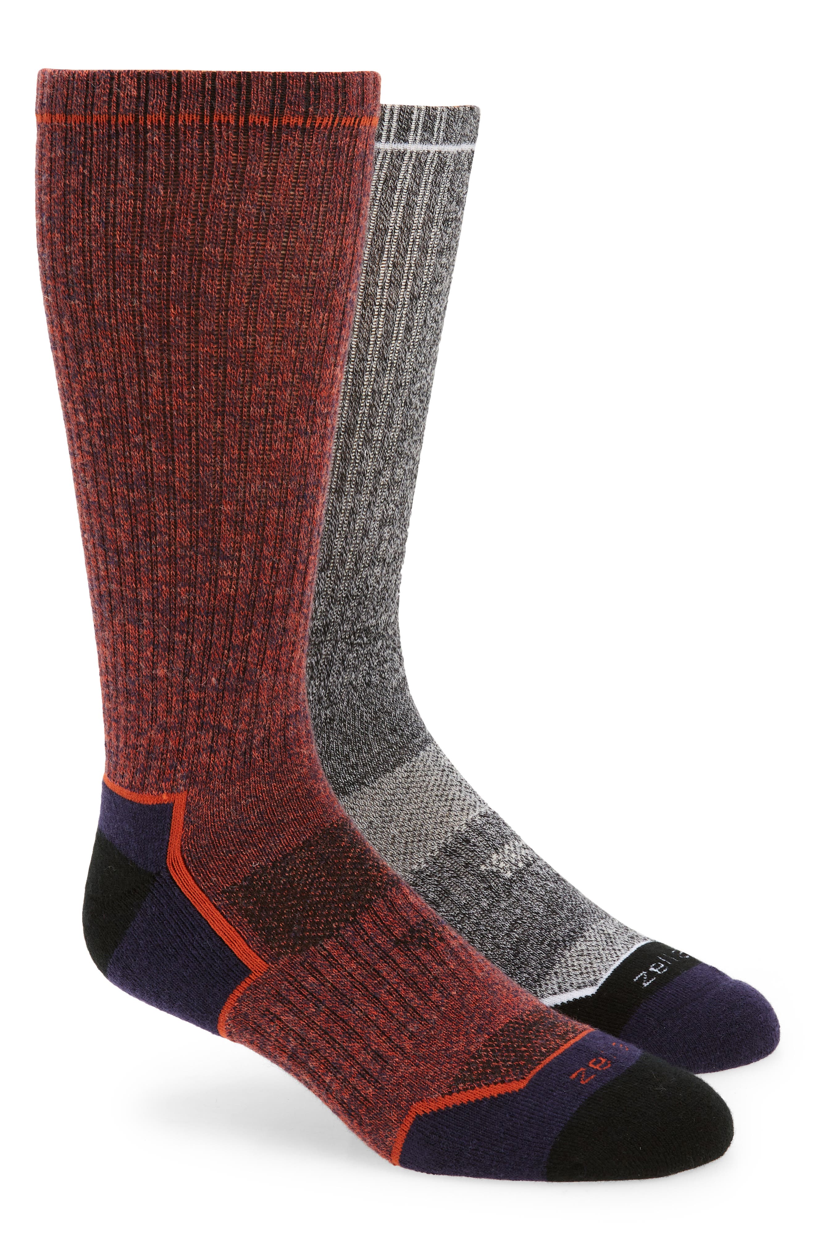 ZELLA Assorted 2-Pack Hiking Crew Socks in Blue Twilight- Coral
