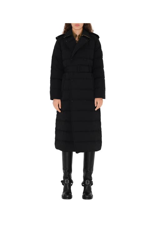 Shop Burberry Long Nylon Puffer Coat In Black/sand