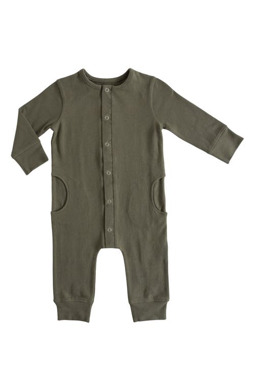 Shop Pehr Essentials Long Sleeve Organic Cotton Romper In Olive