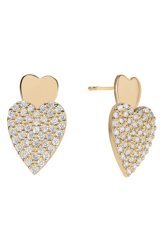 Shop Lana Double Diamond Heart Drop Earrings In Yellow Gold