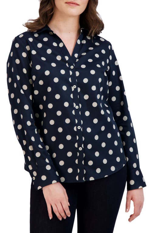 Foxcroft Mary Dot Print Cotton Button-Up Shirt Black at Nordstrom,
