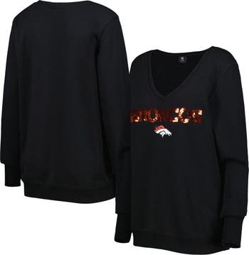 Women's Cuce Black Buffalo Bills Sequin Logo V-Neck Pullover Sweatshirt