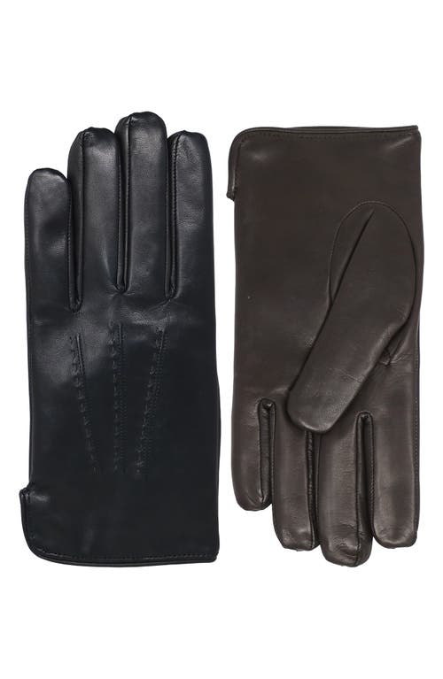 Cashmere Lined Lambskin Leather Gloves in Black/Dark Brown
