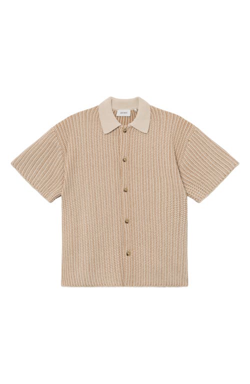 Easton Short Sleeve Button-Up Sweater in Camel/Ivory
