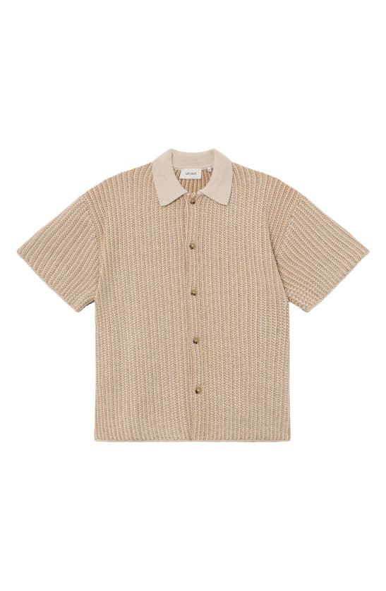 Shop Les Deux Easton Short Sleeve Button-up Sweater In Camel/ Ivory