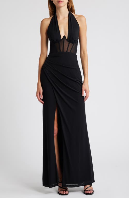 Shop Lulus Never Ending Glamour Halter Gown In Black/black