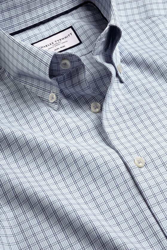 Charles Tyrwhitt Check Non-iron Button-down Oxford Slim Fit Shirt Single Cuff In Mid Blue