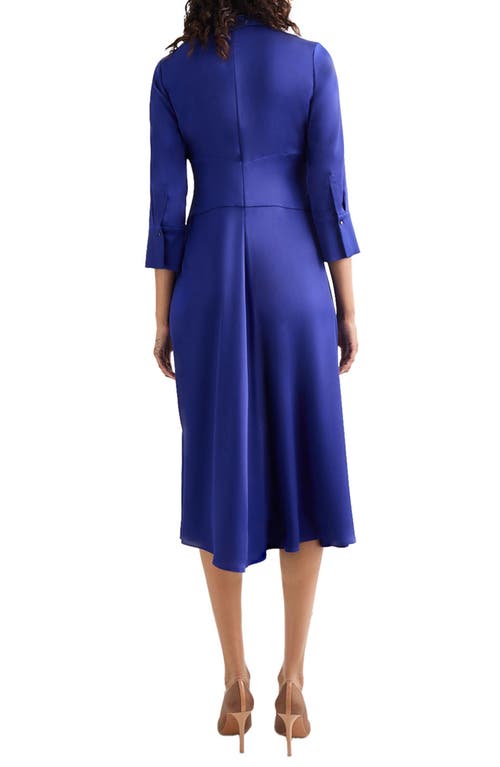 Misook Pleated Crepe De Chine Midi Dress In Starry Night Blue