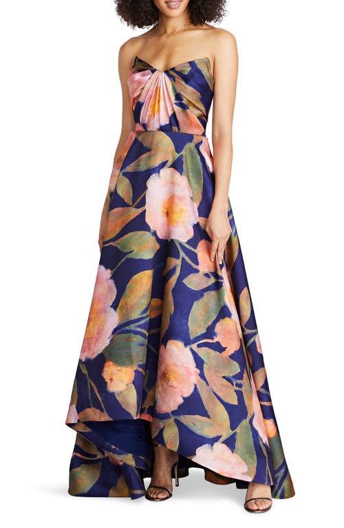 Emilia Floral Print Strapless Mikado Gown in Nocturnal Peonies