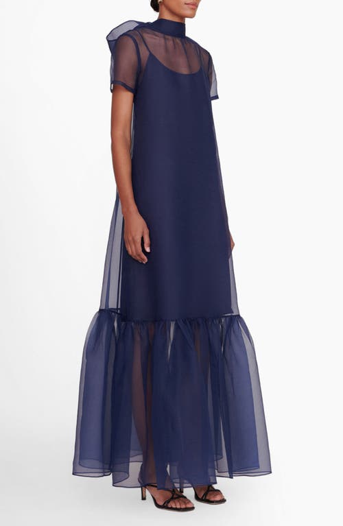 Shop Staud Calluna Ruffle Hem Organza Gown In Navy