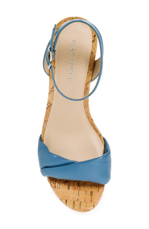 Stuart Weitzman Everly 75 Leather Wedge Sandal In Atlantic Blue