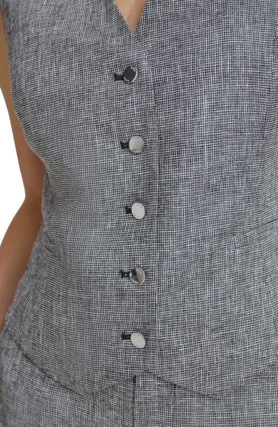 Shop Dkny Check Linen Blend Suiting Vest In Black/ White