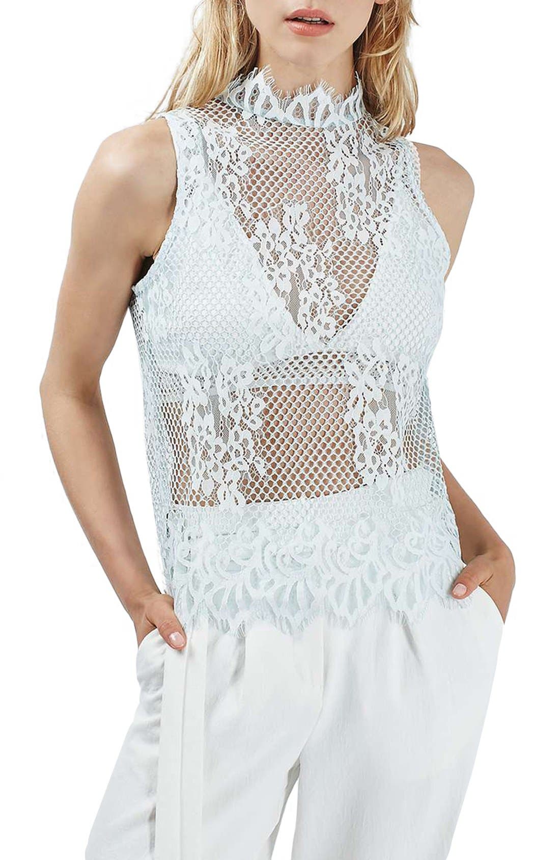 white high neck mesh top