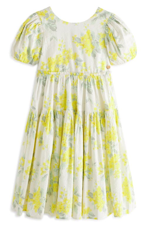 Laura Ashley Apple Blossom Print Seersucker Dress In Yellow