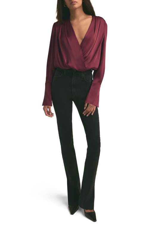 Shop Favorite Daughter Surplice Long Sleeve Satin Bodysuit In Sangria Nights