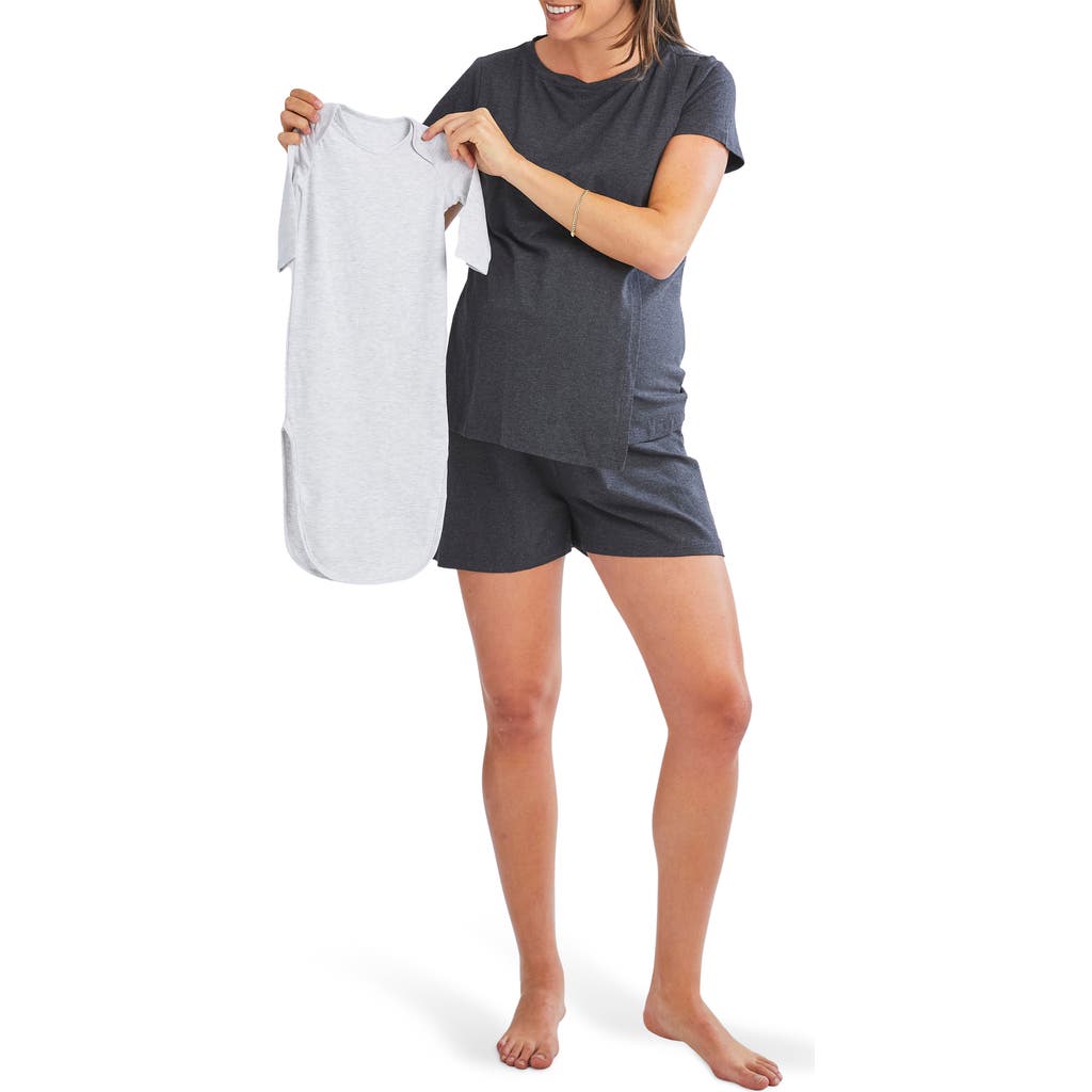 Angel Maternity Maternity/nursing Pajamas & Baby Gown In Charcoal