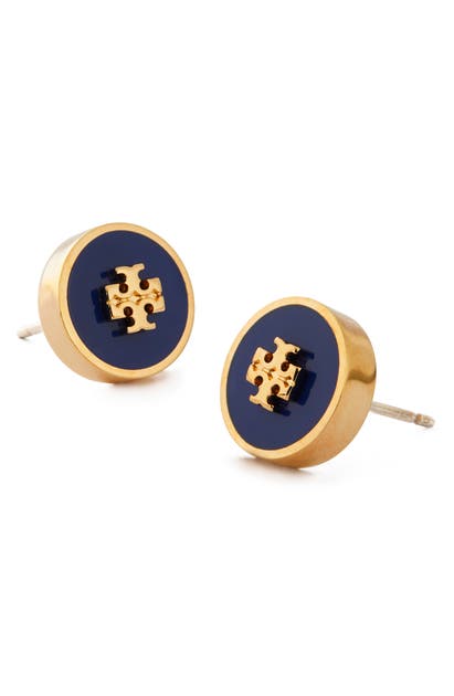 Tory Burch Kira Enamel Circle Stud Earrings In Tory Gold / Nautical