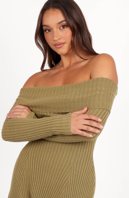 Petal And Pup Petal & Pup Francisco Off The Shoulder Long Sleeve Sweater Dress In Green