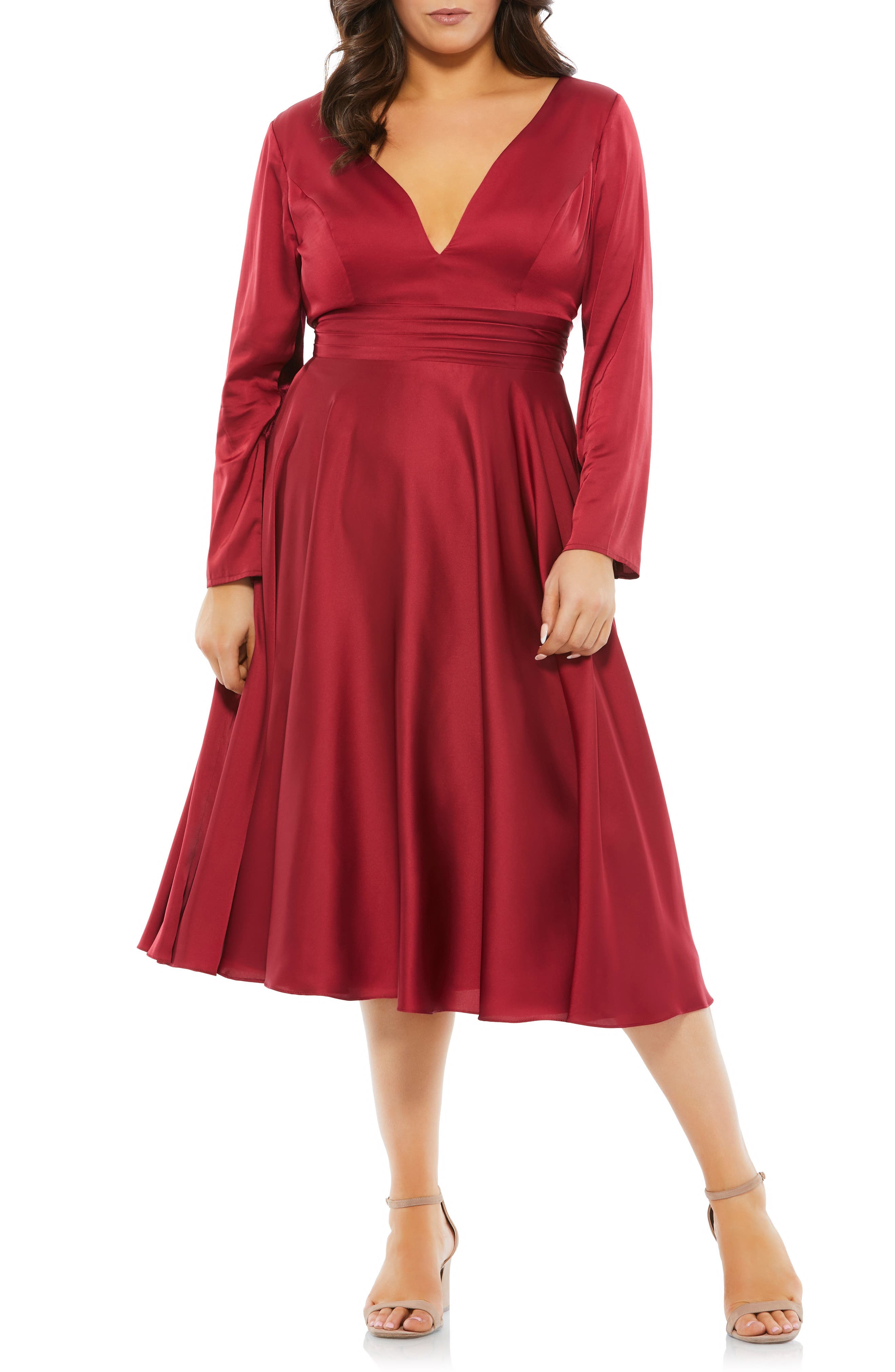 Mac Duggal Long Sleeve Satin A-Line 