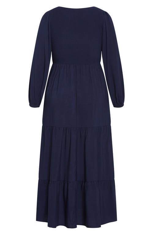 Shop City Chic Jayden Tiered Long Sleeve Dress In Navy