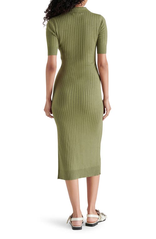 Shop Steve Madden Lindy Polo Rib Midi Sweater Dress In Burnt Olive