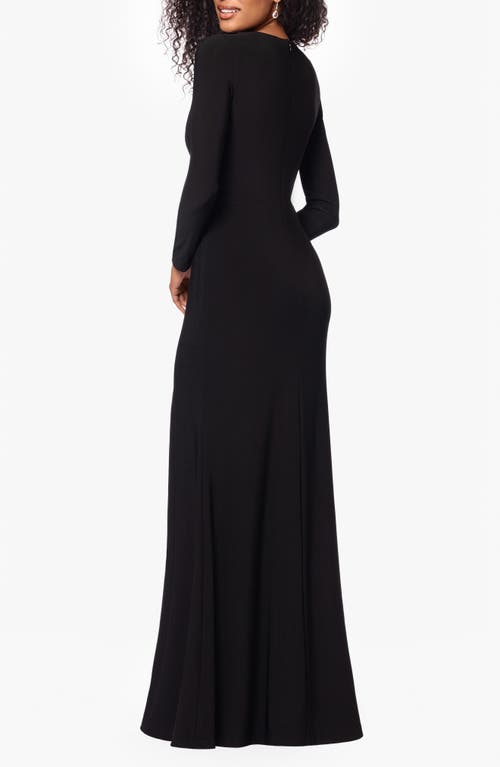 Xscape Evenings Beaded Keyhole Neck Long Sleeve Body-con Gown In Black/nude/silver