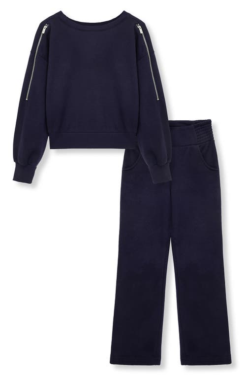 Habitual Kids Kids' French Terry Sweatshirt & Wide Leg Pants Set in Navy 