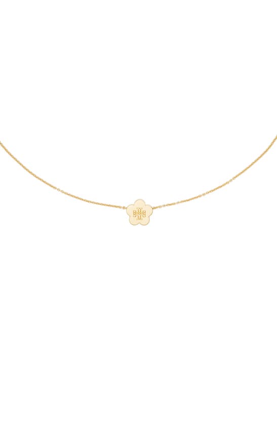 Shop Tory Burch Kira Flower Pendant Necklace In Tory Gold