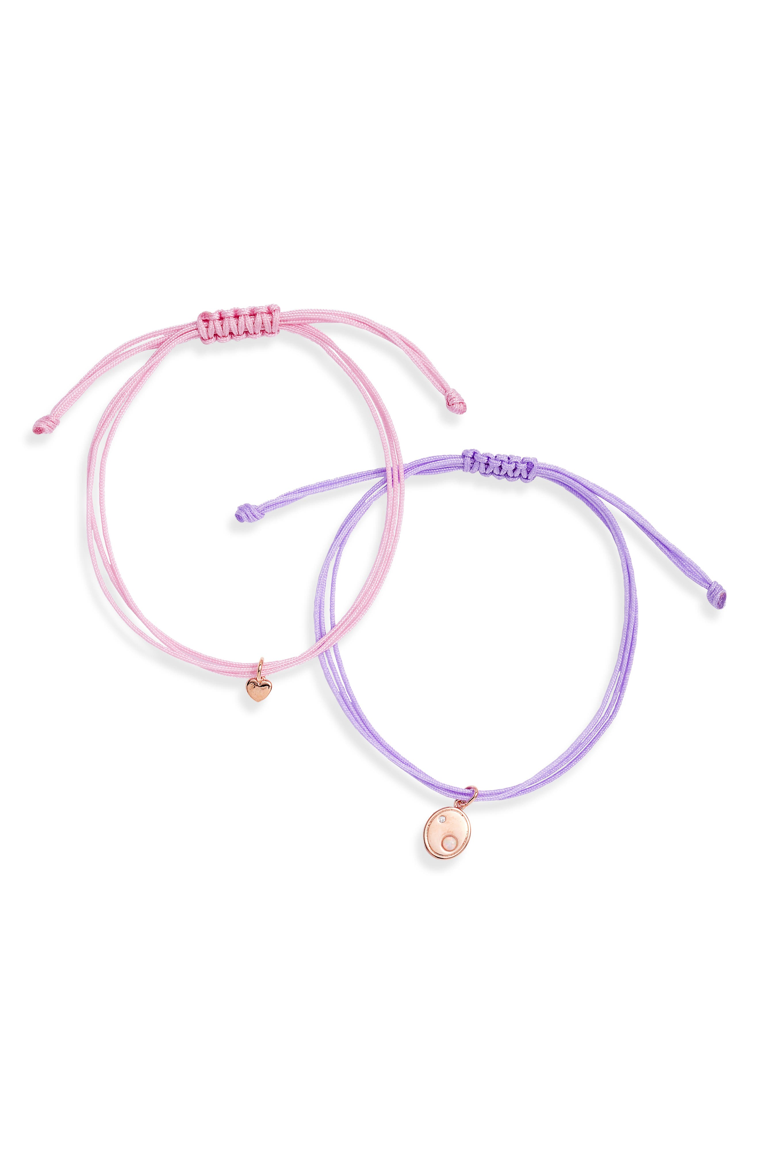 Nordstrom Set Of 2 Charm Friendship Bracelets In Lavender- Pink- Rg Heart