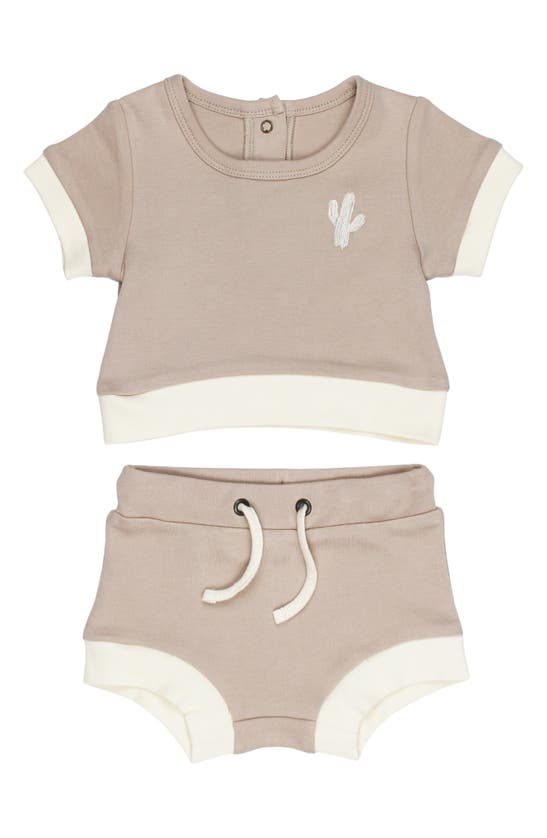 L'ovedbaby Babies' Embroidered Organic Cotton T-shirt & Shorts Set In Oatmeal Cactus