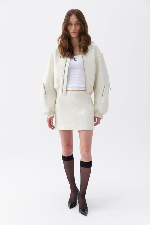 Shop Nocturne Faux Leather Bomber Jacket In Ivory