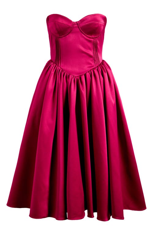 HOUSE OF CB Coco Strapless Corset Midi Dress in Beet Red 