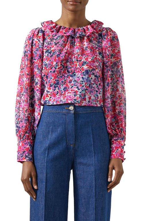 Shop Lk Bennett Erin Floral Print Ruffle Top In Pink Multi